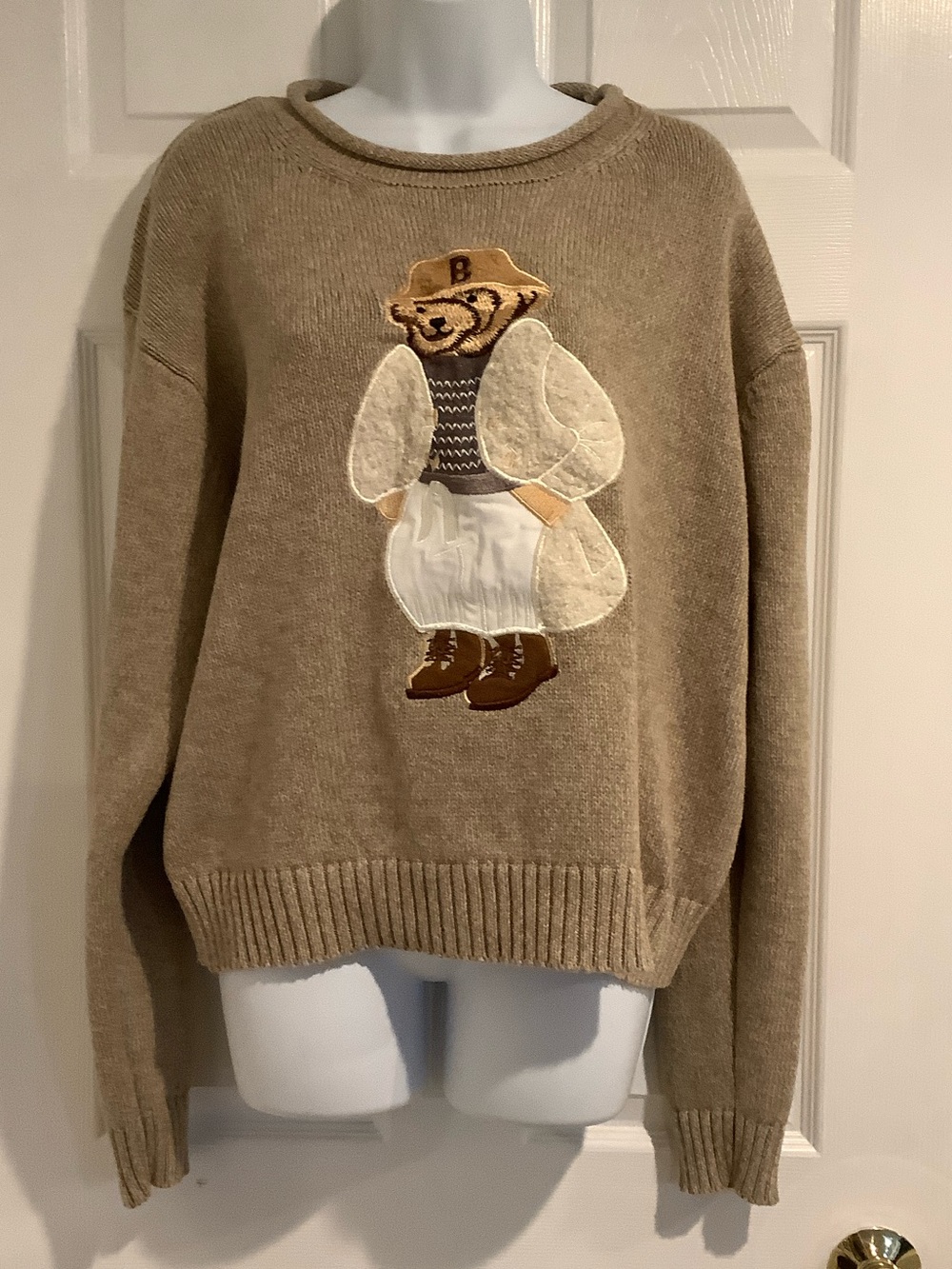 BUCKET LIST 100% Cotton Tan Rolled Neck Mama Bear Heavy Fall Winter Sweater L